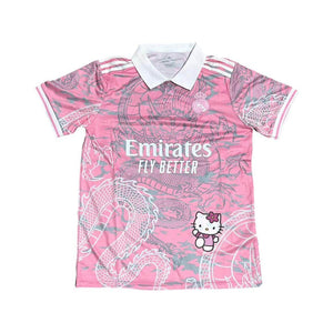 Show off your love for Real Madrid and Hello Kitty with our Dragon Jersey! Made with high-quality materials for maximum comfort and durability. Perfect for any fan or collector, this jersey showcases unique design elements that make it truly one-of-a-kind