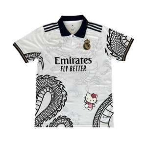 Show off your love for Real Madrid and Hello Kitty with our Dragon Jersey! Made with high-quality materials for maximum comfort and durability. Perfect for any fan or collector, this jersey showcases unique design elements that make it truly one-of-a-kind