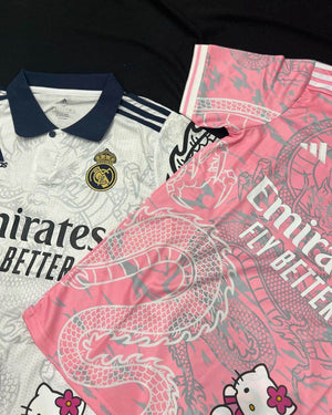 Show off your love for Real Madrid and Hello Kitty with our Dragon Jersey! Made with high-quality materials for maximum comfort and durability. Perfect for any fan or collector, this jersey showcases unique design elements that make it truly one-of-a-kind