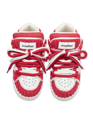 Red Contrast Color Button Decorated Sneakers Streetwear - thumbnail 3