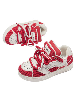 Red Contrast Color Button Decorated Sneakers Streetwear - thumbnail 7