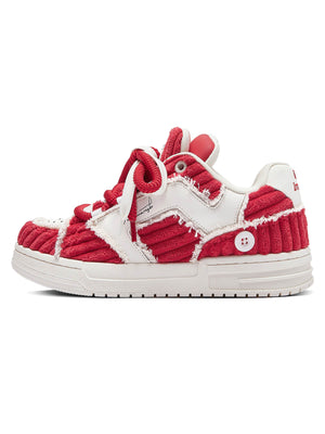 Red Contrast Color Button Decorated Sneakers Streetwear - thumbnail 1