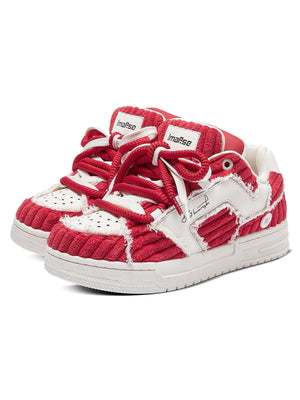 Red Contrast Color Button Decorated Sneakers Streetwear - thumbnail 2