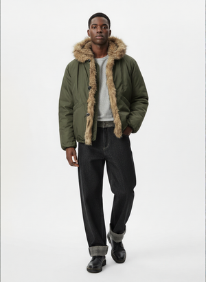 Retro Pleated Fur Hooded Padded Jacket - thumbnail 8