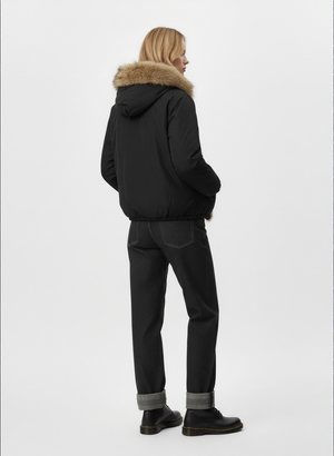Retro Pleated Fur Hooded Padded Jacket - thumbnail 16