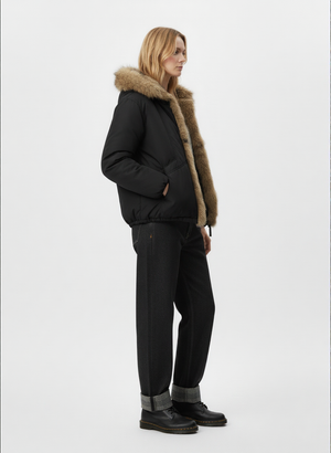 Retro Pleated Fur Hooded Padded Jacket - thumbnail 15