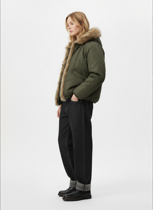 Retro Pleated Fur Hooded Padded Jacket - thumbnail 9