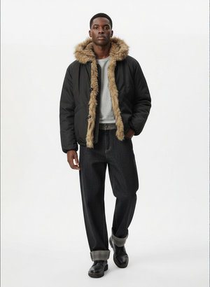 Retro Pleated Fur Hooded Padded Jacket - thumbnail 14
