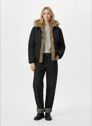 Retro Pleated Fur Hooded Padded Jacket - thumbnail 13