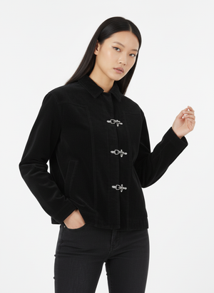 Retro Unique Metal Button Suede Lapel Bomber Jacket - thumbnail 7
