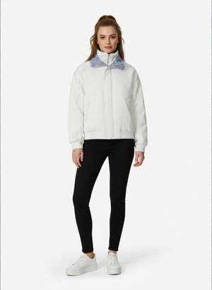 Retro Layered Look Plaid Collar Padded Jacket - thumbnail 4