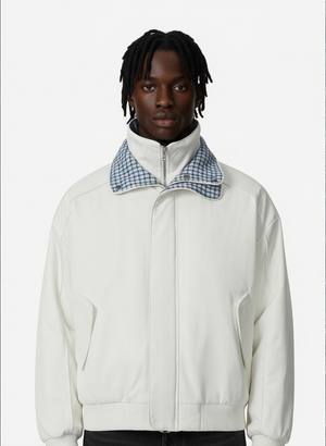 Retro Layered Look Plaid Collar Padded Jacket - thumbnail 3