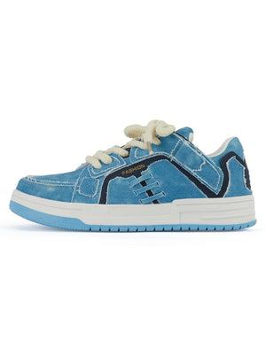Shredded Denim Patchwork Sneakers Streetwear - thumbnail 1