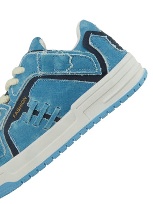 Shredded Denim Patchwork Sneakers Streetwear - thumbnail 6