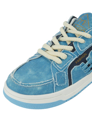 Shredded Denim Patchwork Sneakers Streetwear - thumbnail 8