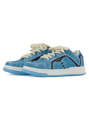 Shredded Denim Patchwork Sneakers Streetwear - thumbnail 2