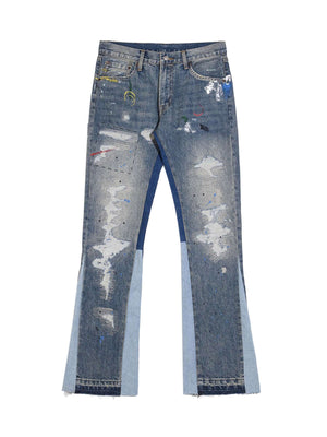 Splashing Ink Micro Horn Deconstruction Stitching Jeans Streetwear - thumbnail 1