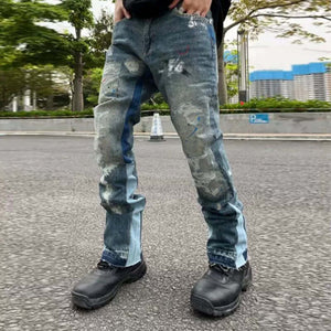 Splashing Ink Micro Horn Deconstruction Stitching Jeans Streetwear - thumbnail 3
