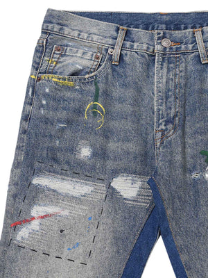 Splashing Ink Micro Horn Deconstruction Stitching Jeans Streetwear - thumbnail 4