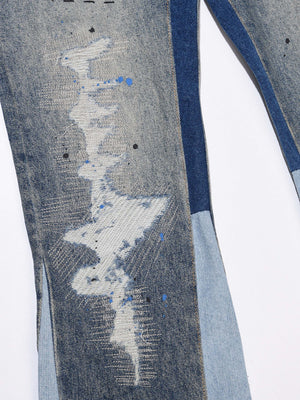 Splashing Ink Micro Horn Deconstruction Stitching Jeans Streetwear - thumbnail 5