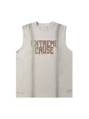 Spray Painted Lettering Ripped Print Vest Streetwear - thumbnail 4
