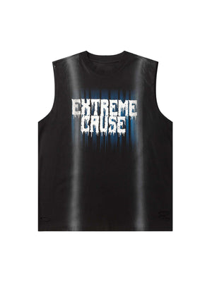Spray Painted Lettering Ripped Print Vest Streetwear - thumbnail 5