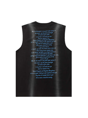 Spray Painted Lettering Ripped Print Vest Streetwear - thumbnail 8