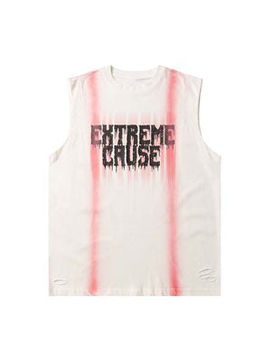 Spray Painted Lettering Ripped Print Vest Streetwear - thumbnail 1