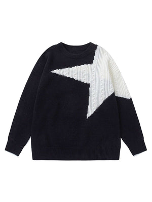 Brighten up your casual wardrobe with the Star Contrast Knit Sweater. Crafted from soft, cozy knit fabric, this relaxed-fit sweater features a bold star graphic that adds energy and personality to your everyday look. Designed with a classic crew neck and