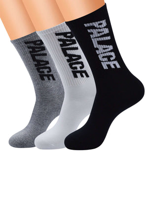 Complete your streetwear look with the Street "PALACE" Socks — the perfect mix of comfort and bold style. Made from a soft and durable cotton blend, these crew-length socks feature a striking Palace logo print, color block design, and a snug elastic cuff