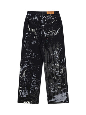 American Graffiti Letter Print Jeans Streetwear - thumbnail 2