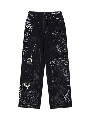 American Graffiti Letter Print Jeans Streetwear - thumbnail 1