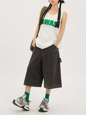 American Retro Loose Wide leg Casual Workwear Jorts Streetwear - thumbnail 2