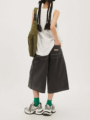 American Retro Loose Wide leg Casual Workwear Jorts Streetwear - thumbnail 3