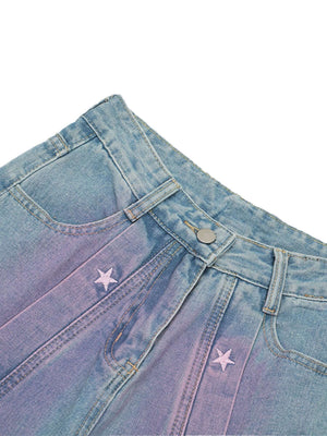 American Retro Spray painted Star Embroidered Jeans Streetwear | Xokool® - thumbnail 3