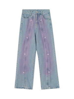 American Retro Spray painted Star Embroidered Jeans Streetwear | Xokool® - thumbnail 1