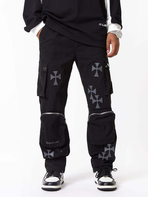 Cross Printed Multi Pocket Casual Pants Streetwear - thumbnail 2