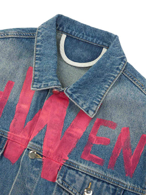 High Street Graffiti Lettered Distressed Washed Denim Jacket - thumbnail 3