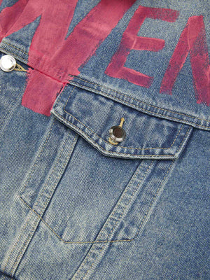 High Street Graffiti Lettered Distressed Washed Denim Jacket - thumbnail 4