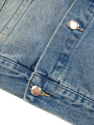 High Street Graffiti Lettered Distressed Washed Denim Jacket - thumbnail 5