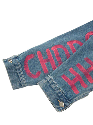 High Street Graffiti Lettered Distressed Washed Denim Jacket - thumbnail 6