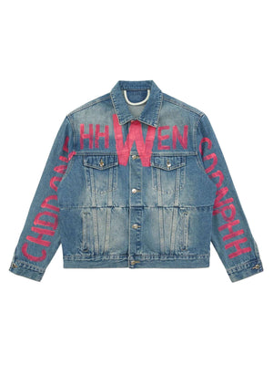 High Street Graffiti Lettered Distressed Washed Denim Jacket - thumbnail 1