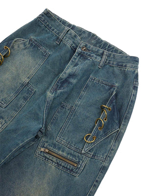 High Street Heavy Duty Design Multi pocket Jeans Streetwear - thumbnail 3