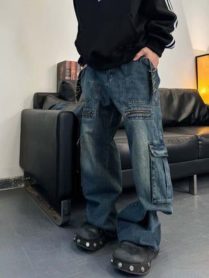 High Street Heavy Duty Design Multi pocket Jeans Streetwear - thumbnail 6