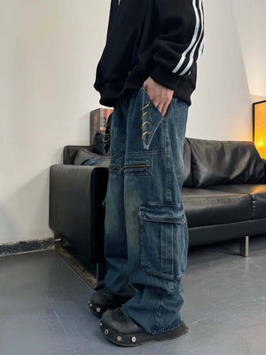High Street Heavy Duty Design Multi pocket Jeans Streetwear - thumbnail 8