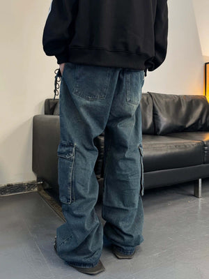 High Street Heavy Duty Design Multi pocket Jeans Streetwear - thumbnail 9