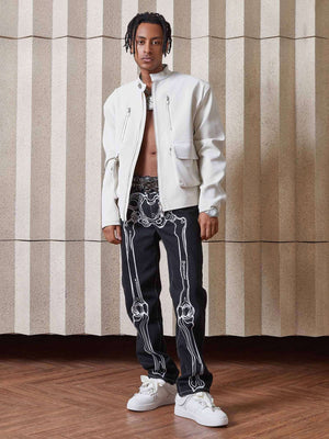 Hip Hop Bones Embroidered Jeans Streetwear - thumbnail 3