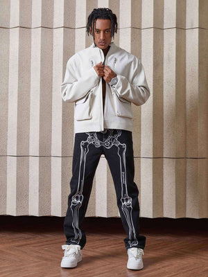 Hip Hop Bones Embroidered Jeans Streetwear - thumbnail 4