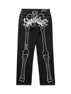 Hip Hop Bones Embroidered Jeans Streetwear - thumbnail 9