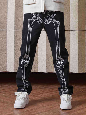Hip Hop Bones Embroidered Jeans Streetwear - thumbnail 10